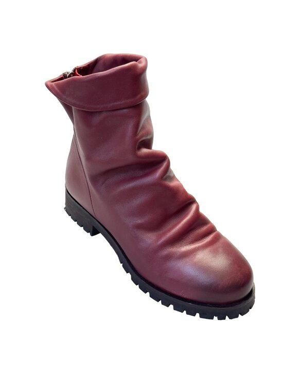 Skecher's Shoes - SKECHERS Women’s Boots Burgundy Leather Slouchy Ankle Cuffed Rear Zip Size 7.5M